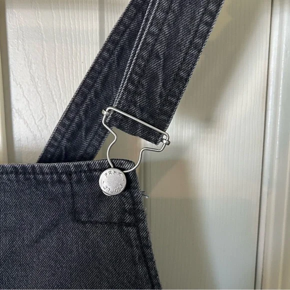 Free People Black Denim Distressed Hem Overall Mini Dress | Size 12 - Picture 4 of 10